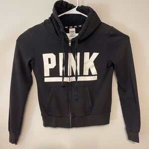 Victoria's Secret PINK Black Zip-Up Hoodie, size Small